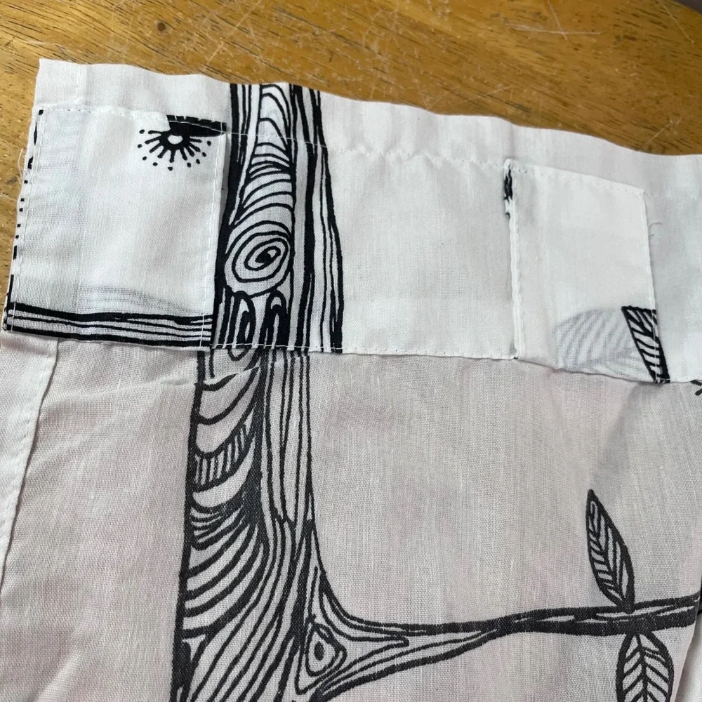 IKEA Eivor Curtain Panels 56x96 White Black Bird Tree Branch Whimsical Scandi